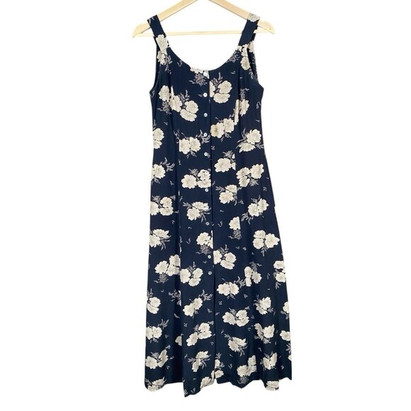 Vintage INC 100% Silk Floral Midi Dress Size 2 Button Up Long Romantic Feminine - Picture 1 of 14